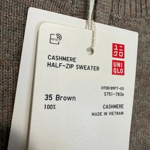 Uniqlo 100% Cashmere Sweater Mens 3XL Quarter Zip Soft Mock Neck Ribbed Hem NEW